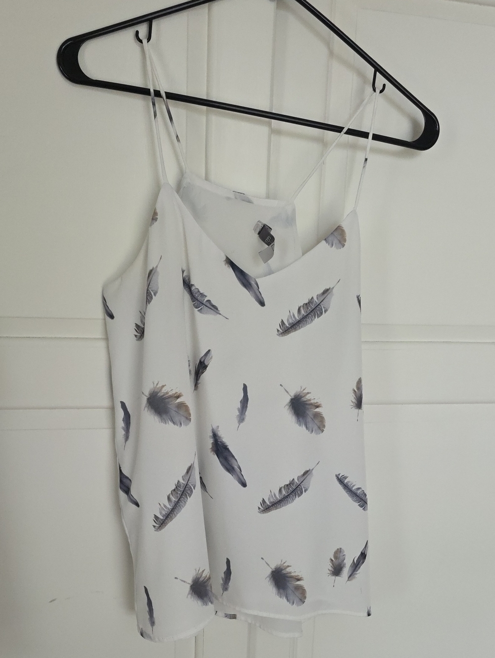 Dalia Collection White Feather-Print Spaghetti Strap Cami